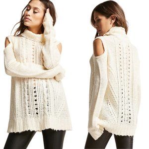 l love Cream Open Shoulder Cable Knit Sweater - Cream